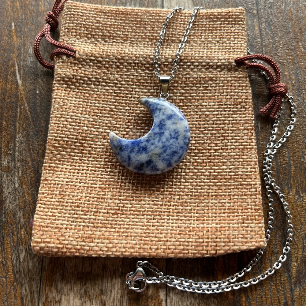Sodalite Moon Necklace | Unisex Crystal Necklace | Sodalite Necklace